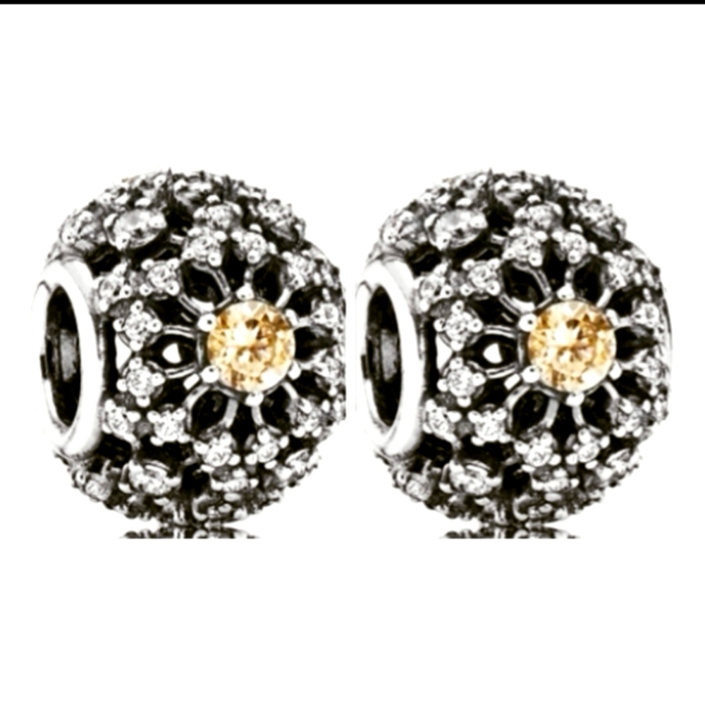 PAIR of authentic Pandora charms " Inner radiance " champagneCZ Immaculate
